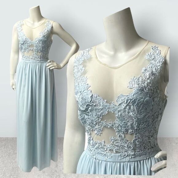 Maniju Light Blue Lace & Mesh Top Prom Formal Gown Sz 3X NWOT - Picture 1 of 10